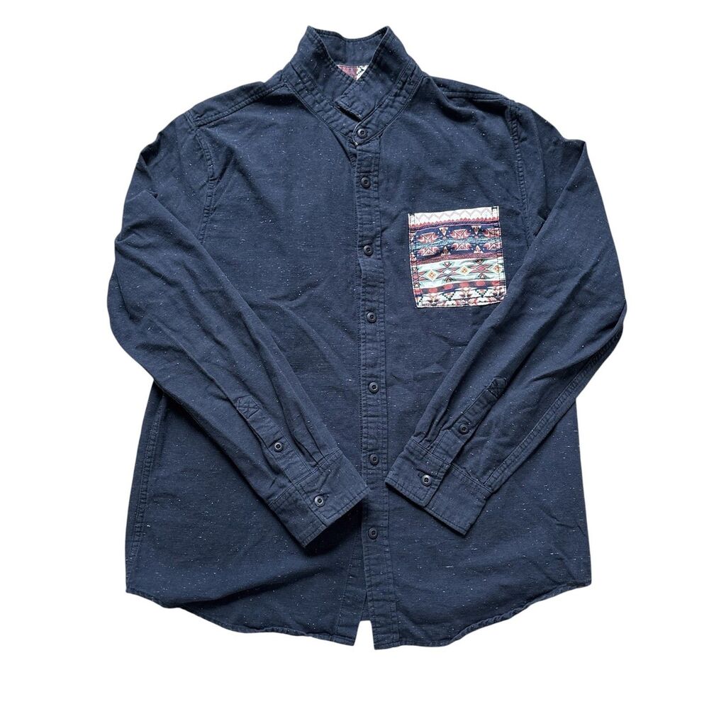 ON THE BYAS Shirt Mens Large Blue Button Up Cotton Casual Sz L